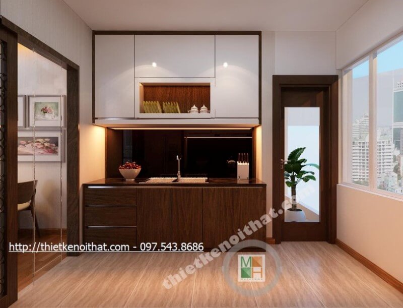 Thiết kế phòng bếp chung cư gọn gàng đơn giản mà vẫn đảm bảo được tính tiện nghi của nội thất Xu hướng thiết kế phòng bếp đẹp, hiện đại