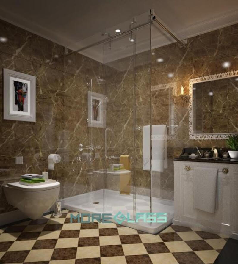Thiết kế và thi công phòng tắm kính cường lực cửa trượt đẹp tiết kiệm không gian. Vách kính đẹp