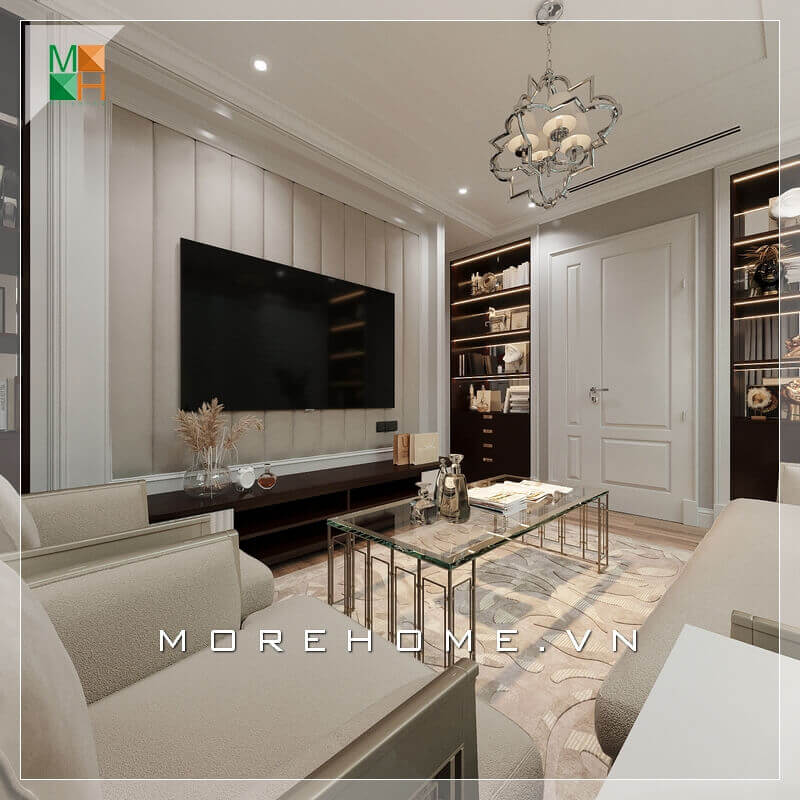 Giới thiệu mẫu sofa phòng khách đẹp cao cấp bọc nỉ màu kem sữa đẹp kết hợp với chiếc bàn kính sang trọng và đẳng cấp. Thiết kế tường treo TV rất sáng tạo ấn tượng với những chi tiết phào nổi đầy tinh tế. Kệ TV hiện đại cũng là một điểm nhấn giúp căn phòng trở nên đẳng cấp hơn.