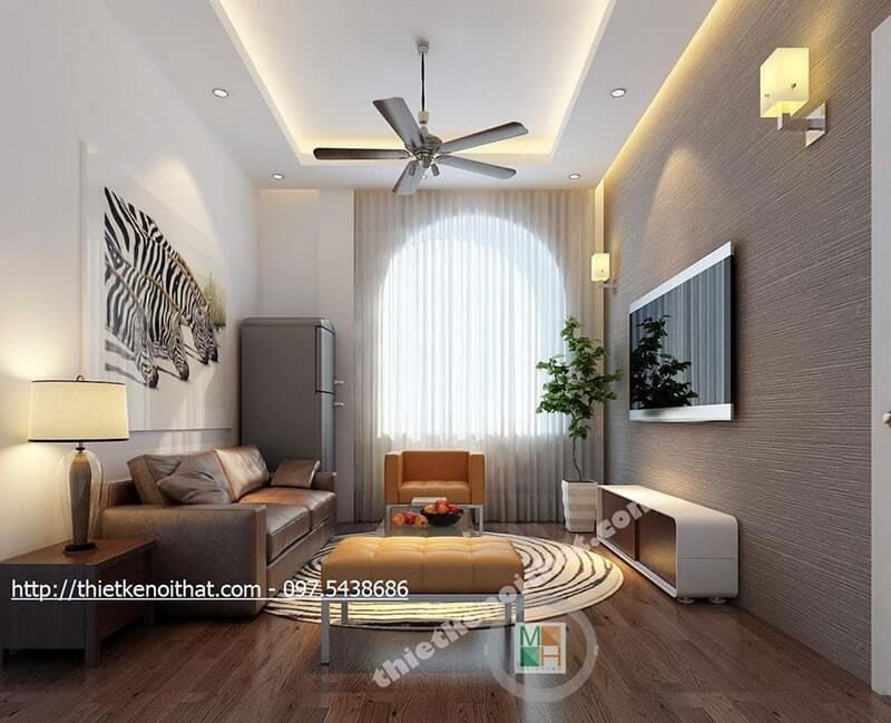 Thiết kế nội thất phòng khách nhỏ hiện đại bằng cách sử dụng sofa bọc da cao cấp để tạo ra một không gian thích hợp để tiếp khách và cũng là một nơi thư giãn cho các thành viên trong gia đình.