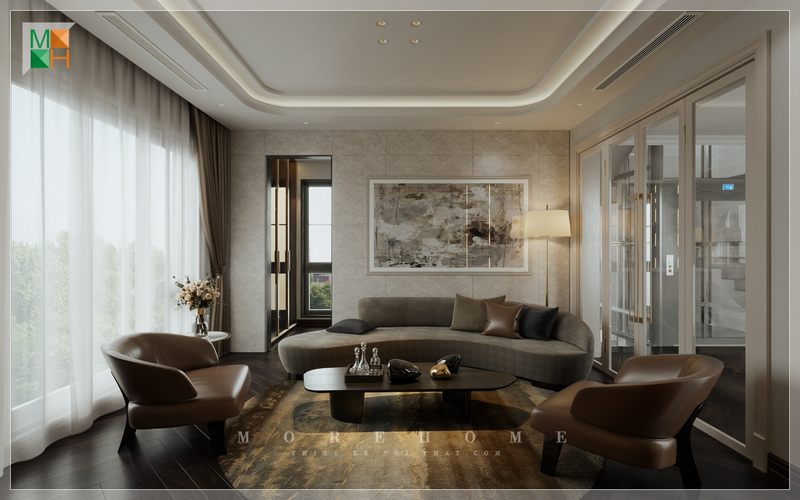 .
Để tạo nên một không gian trò chuyện gắn kết giữa các thành viên trong gia đình và đón tiếp bạn bè tới chơi chu đáo, phòng khách nhà phố được thiết kế bằng tông màu trầm ấm áp, thể hiện được cá tính gu thẩm mỹ riêng của chủ nhà.